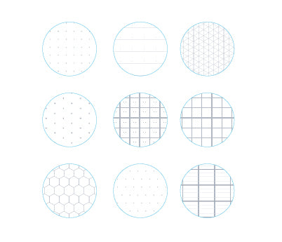Example swatches of the 9 grids included in notebook